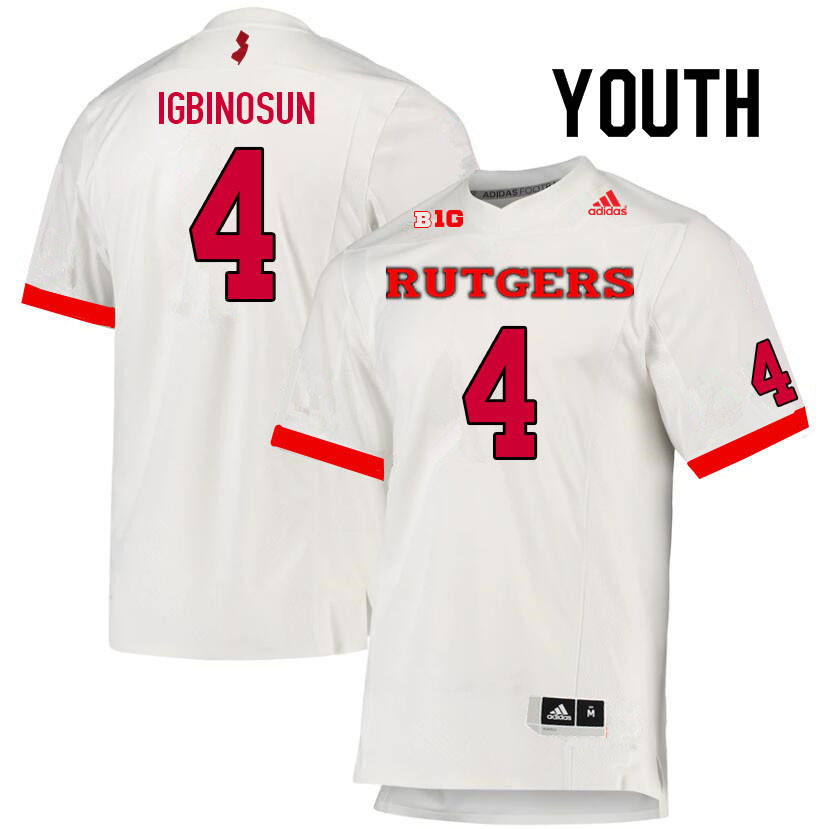 Youth #4 Desmond Igbinosun Rutgers Scarlet Knights College Football Jerseys Sale-White - Click Image to Close
